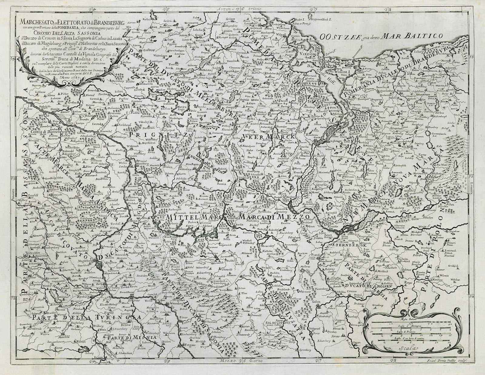 Marchesato et Elettorato di Brandeburg. Brandenburg & Pomerania. ROSSI 1687 map